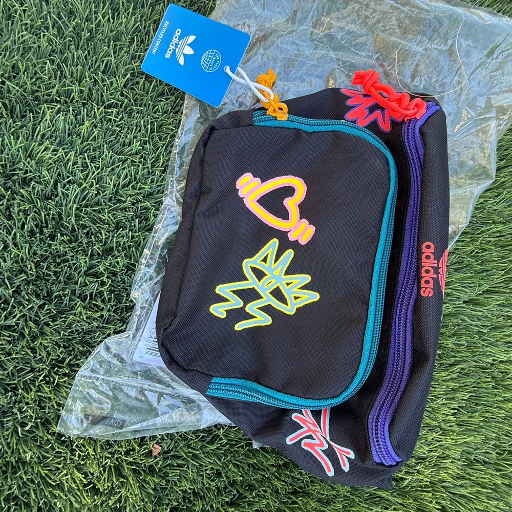 Adidas Men’s Black and Multicolor Waist Bag